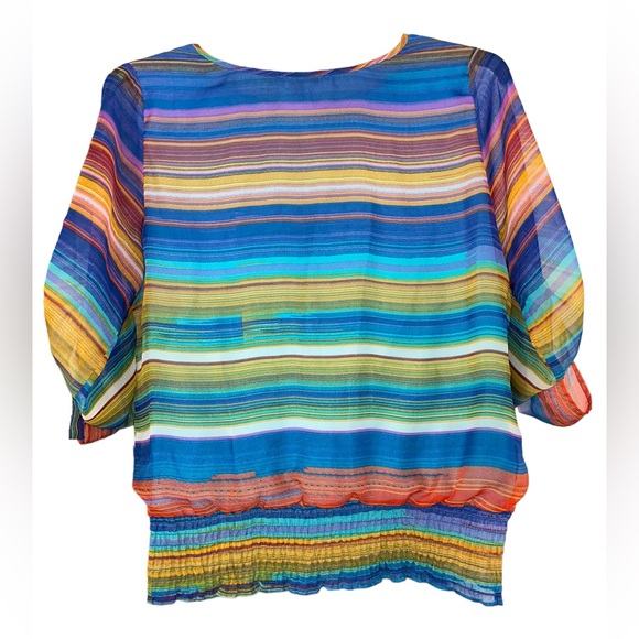 Peck & Peck Weekend Multi-color Stripe Peasant Top Size L - Picture 2 of 6